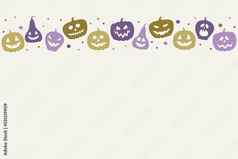Funny pumpkin lanterns on background with copyspace. Halloween card. Vector