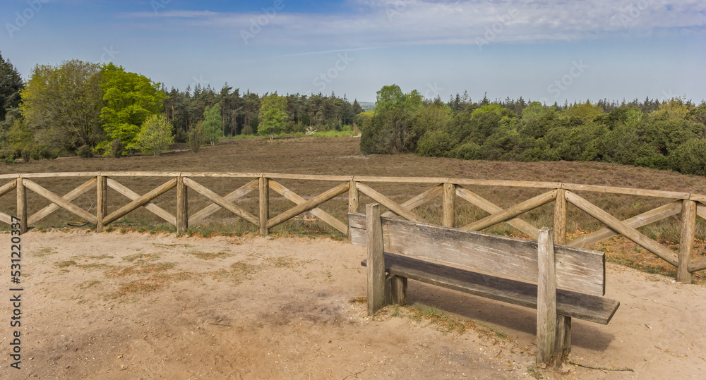Panorama of a bench on top of the lemelerberg hill in Overijssel, Netherlands
