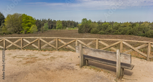 Panorama of a bench on top of the lemelerberg hill in Overijssel, Netherlands