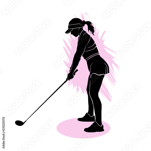 Female golf player. Abstract isolated vector silhouette