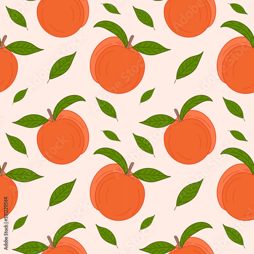 Peach seamless pattern. Abricot seamless pattern for print. Vegetarian fruit background. vector illustration