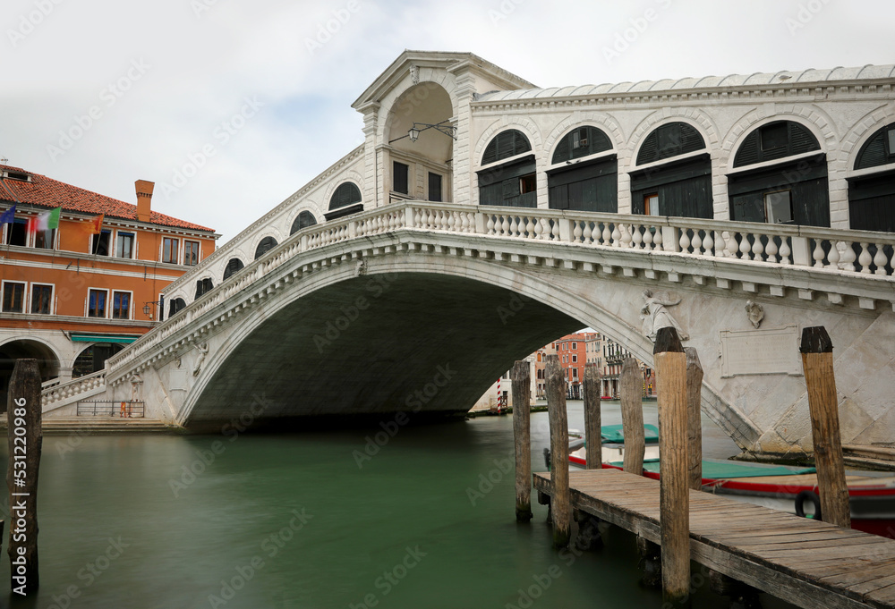 Rialto bridge in Venice with long exposure time without people during the lockdown