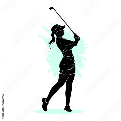 Young women playing golf. Vector illustration