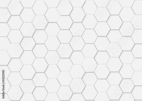 Hexagon paper cut background, 3d white grey origami illustration, bright honeycomb with shadow repeated geometric cells, abstract wallpaper tiles