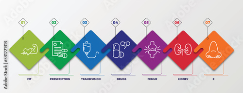 infographic template with linear icons. infographic for medical concept. included fit, prescription, transfusion, drugs, femur, kidney, e editable vector.