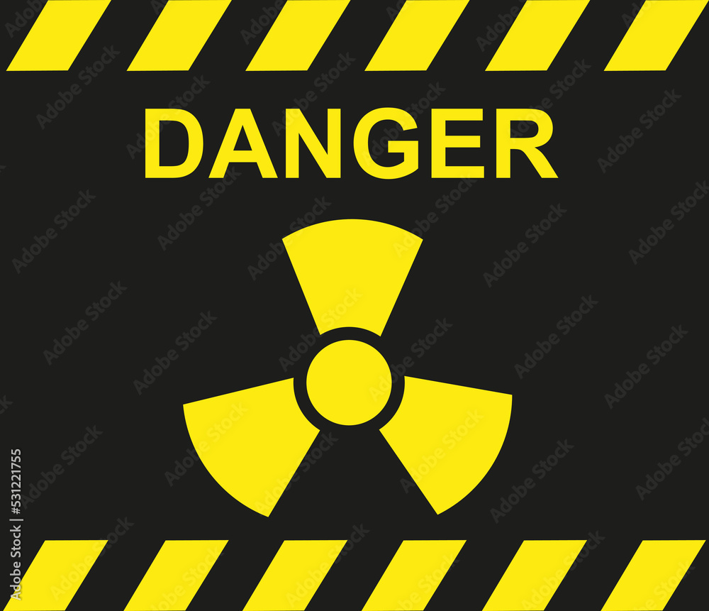 Obraz premium Panneau Radioactivité, radiation sur fond noir 