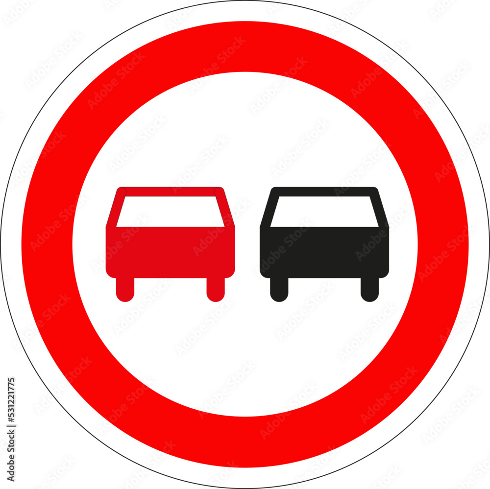 Panneau routier: Interdiction de dépassement pour tous véhicules, sauf deux roues Panneau routier: Interdiction de dépassement pour tous véhicules, sauf deux roues