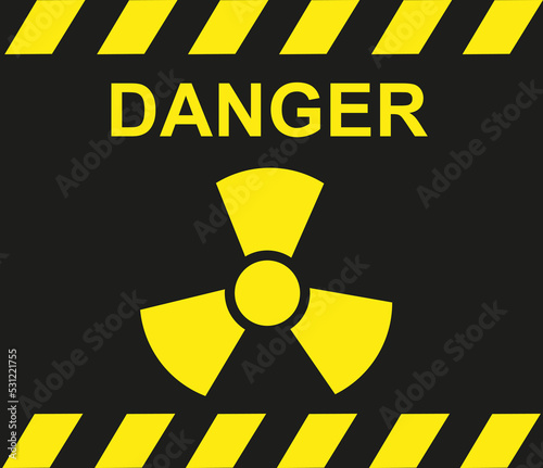 Panneau Radioactivité, radiation sur fond noir	