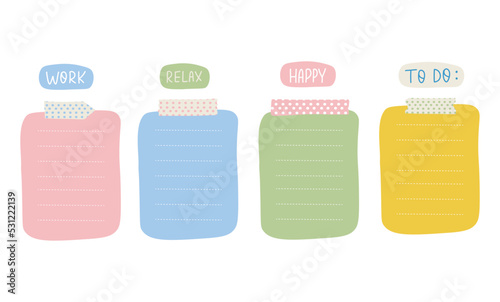Colorful planner sheets for to do, to work. Menu daily planner stickers