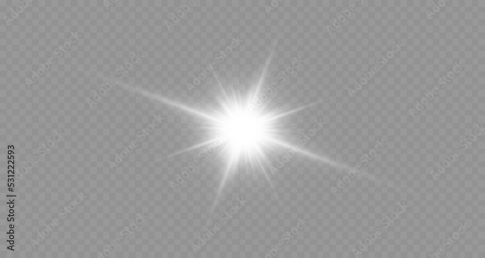 Dazzling flash. Bright Star. Magic dust. Brilliant vector. Bright sun. Glare. shining beam. Rash.