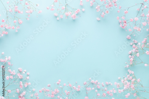 Beautiful flower background of pink gypsophila flowers. Flat lay, top view. Floral pattern. © gitusik