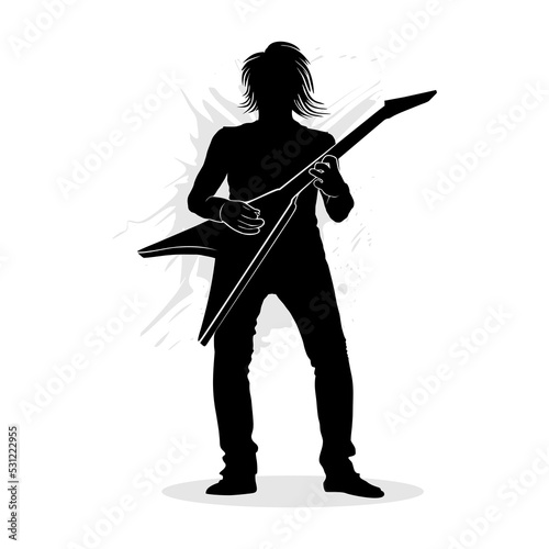 Silhouette of man playing electric guitar. Abstract silhouette vector