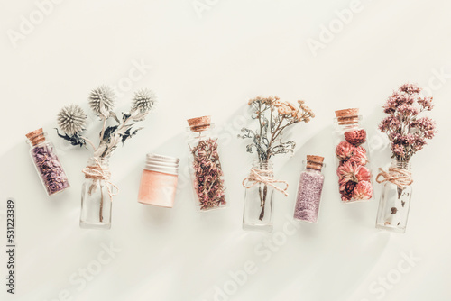 Obraz na plátně Bio herbal homeopathic medicine cosmetic arrangement, handmade cosmetic