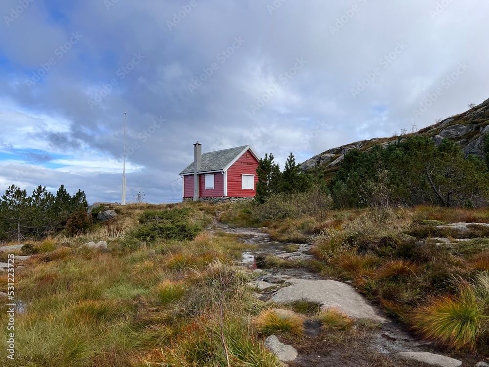 Hiking Trial Dræggen Cabin Bergen Mountain Range Norway Hiking Trial Dræggen Cabin Bergen Mountain Range Norway