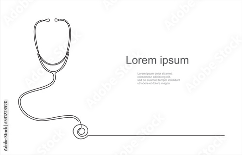 One line continuous drawing design of stethoscope. Illustration with quote template.