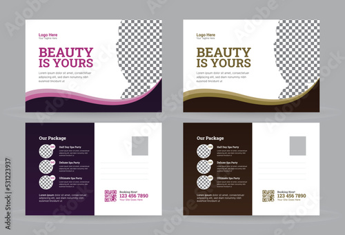 Creative Beauty Care Spa Postcard Design Layout Template and Wave Background, Beauty Salon Template Layout for Postcard Design, Skin Care Wave Vector illustration Design Concept
