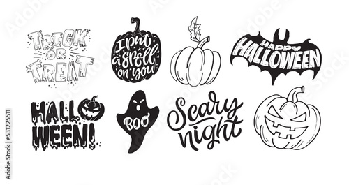 Hand sketched lettering "Happy Halloween" . Template for party banner, design, print, poster. Happy Halloween lettering typography poster.Trick or treat. Pattern, background.
