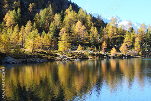 autumn landscape of Lake Arpy of Aosta, Italy 