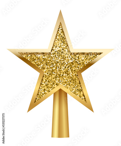Christmas gold tree topper, 3d star decoration in deco design for top of Xmas tree