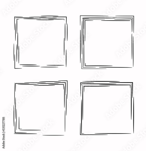 Irregular sketched squares. Vector set of doodle rectangular frames.