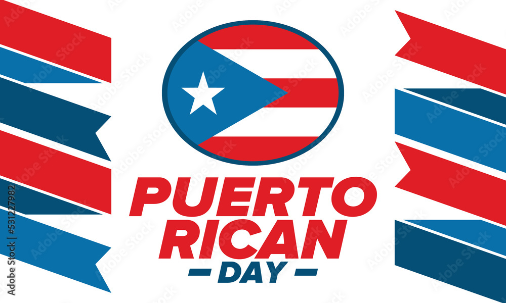 Puerto Rican Day. National happy holiday. Festival and parade in honor of independence and freedom. Puerto Rico flag. Latin american country. Patriotic elements. Vector poster illustration Puerto Rican Day. National happy holiday. Festival and parade in honor of independence and freedom. Puerto Rico flag. Latin american country. Patriotic elements. Vector poster illustration