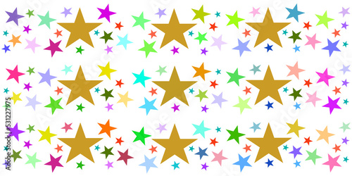 Large and small golden star background in various colors, Christmas and celebrations concept.
