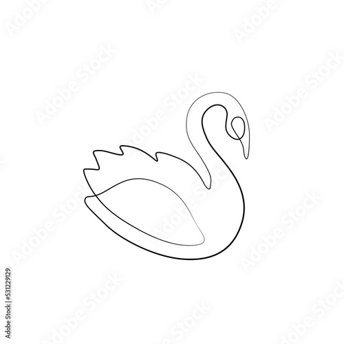 Swan line art isolated vector illustration, tattoo, print and logo design, continuous line drawing. beautiful swan bird silhouette single line on a white background. 
