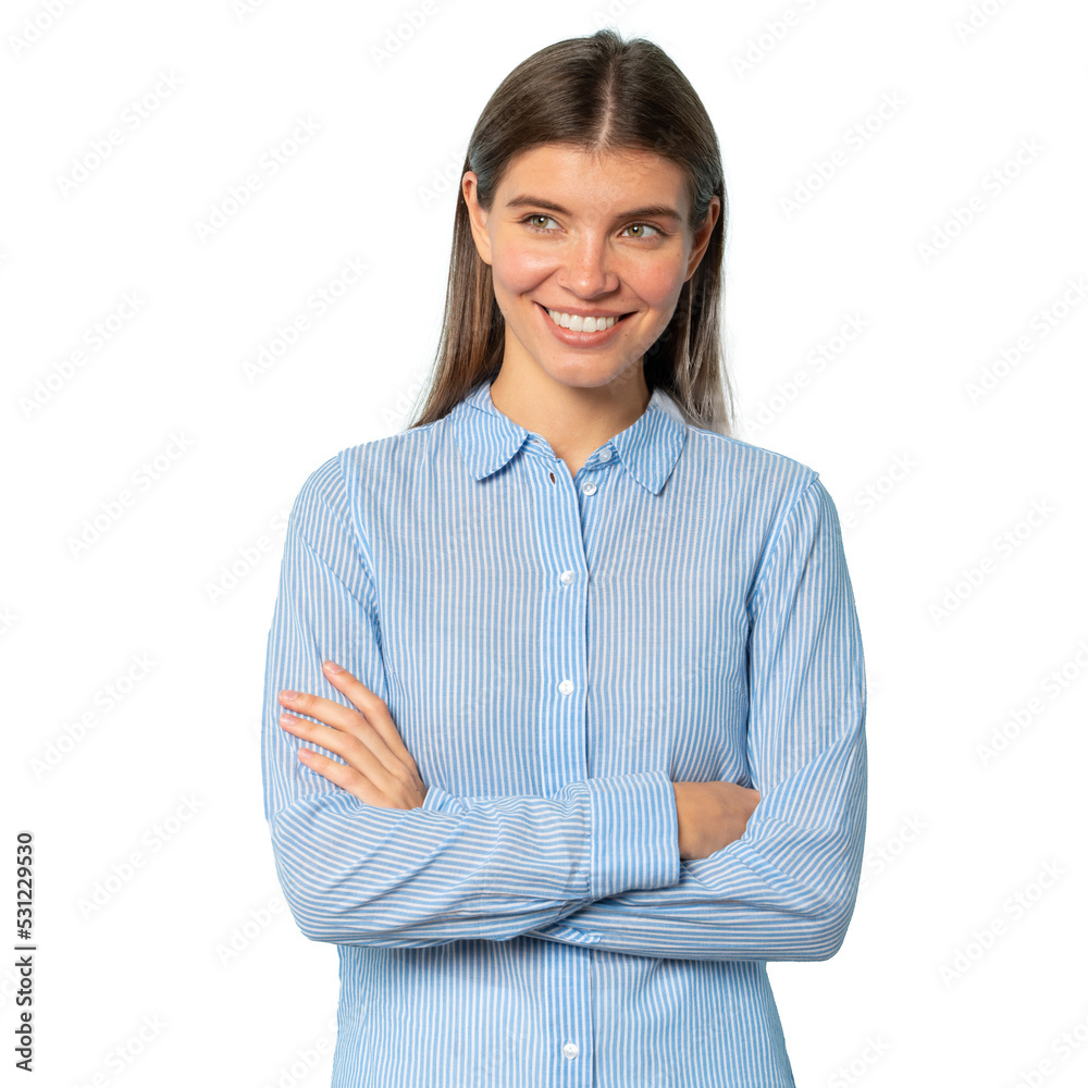 Pretty pensive smart confident girl standing with arms folded Pretty pensive smart confident girl standing with arms folded