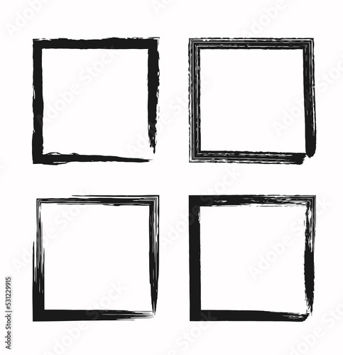 Wallpaper Mural Vector set of square frames. Grunge textured rectangles. Hand drawn ink brush borders. Torontodigital.ca