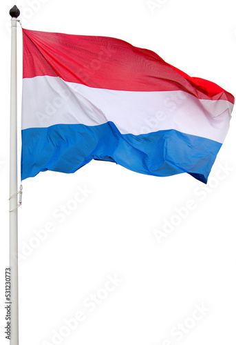 Dutch flag, red white and blue, hoisted flag waving in the wind