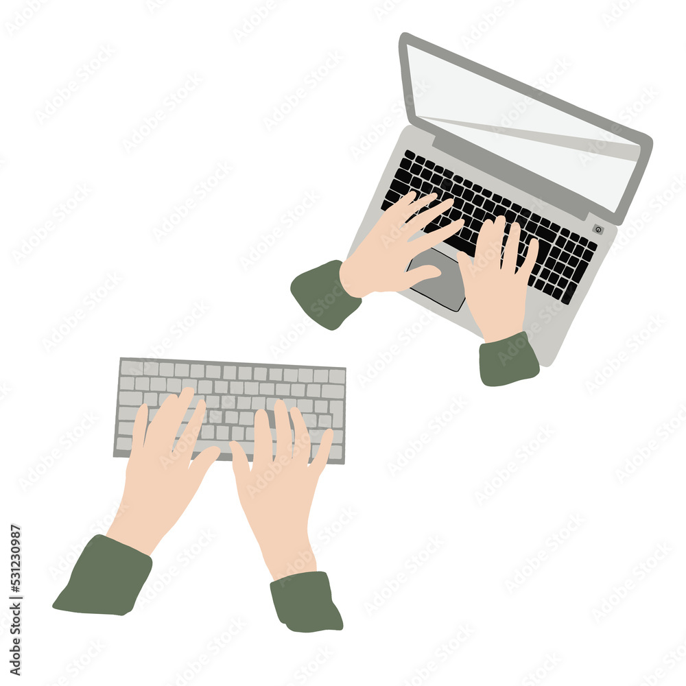 Fototapeta premium Man programmer working on computer with code on screen set illustration. The programmer is working on writing code. Cartoon character working on a computer isolated on a white background.