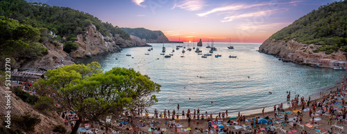 Panoramic view of a sunset in Cala Benirras