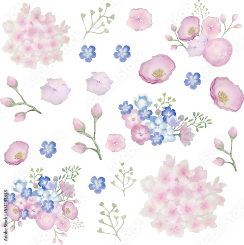 flowers floral stickers hydrangea watercolor vector