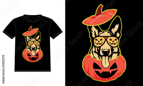 German Shepherd In Scary Pumpkin Shirt Funny Cute Dog Lover Halloween T-Shirt