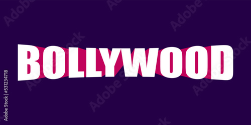 Bollywood pop word calligraphy in bold lettering isolated on background. Word typography design. Indian Hindi-language film industry based in Mumbai. Vector illustration.