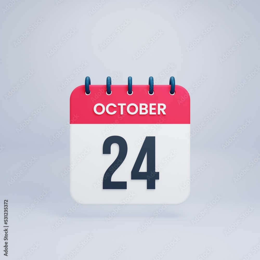 October Realistic Calendar Icon 3D Rendered October 24 October Realistic Calendar Icon 3D Rendered October 24