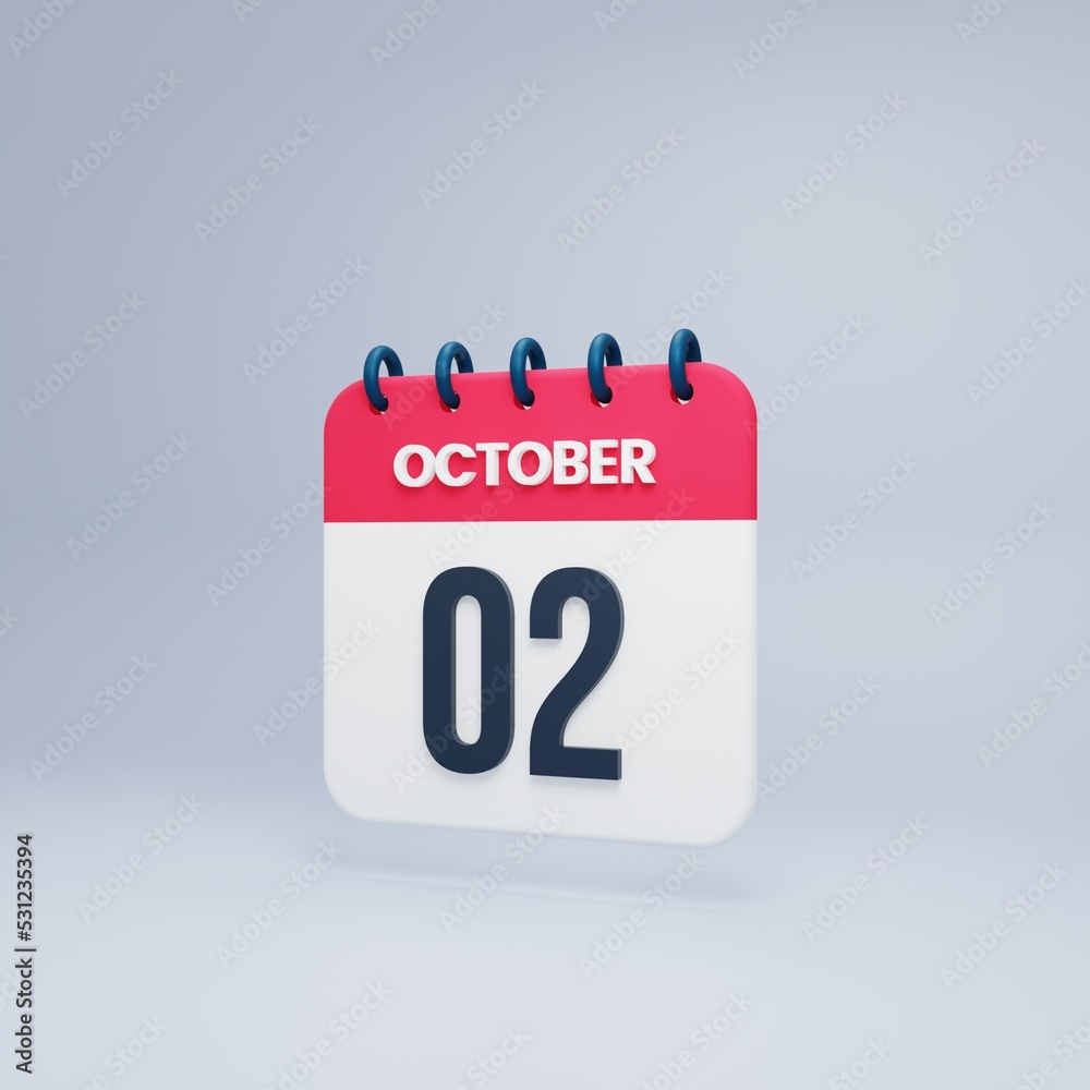October Realistic Calendar Icon 3D Rendered October 02 October Realistic Calendar Icon 3D Rendered October 02