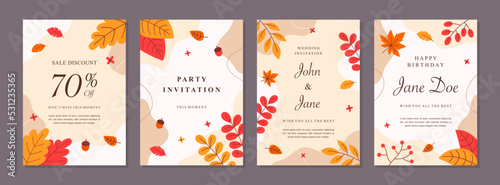 Set of abstract creative artistic templates with autumn season concept. Universal cover Designs for Annual Report, Brochures, Flyers, Presentations, Leaflet, Magazine.	
