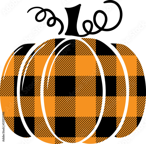 Buffalo plaid pumpkin Svg vector Illustration isolated on white background. Fall pumpkin vector image. Buffalo plaid pattern fall element.