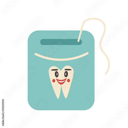 Cute dental floss in the cartoon shape. Vector illustration.