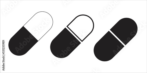 pill icon set. medicament and pharmaceutical symbol. medical design element