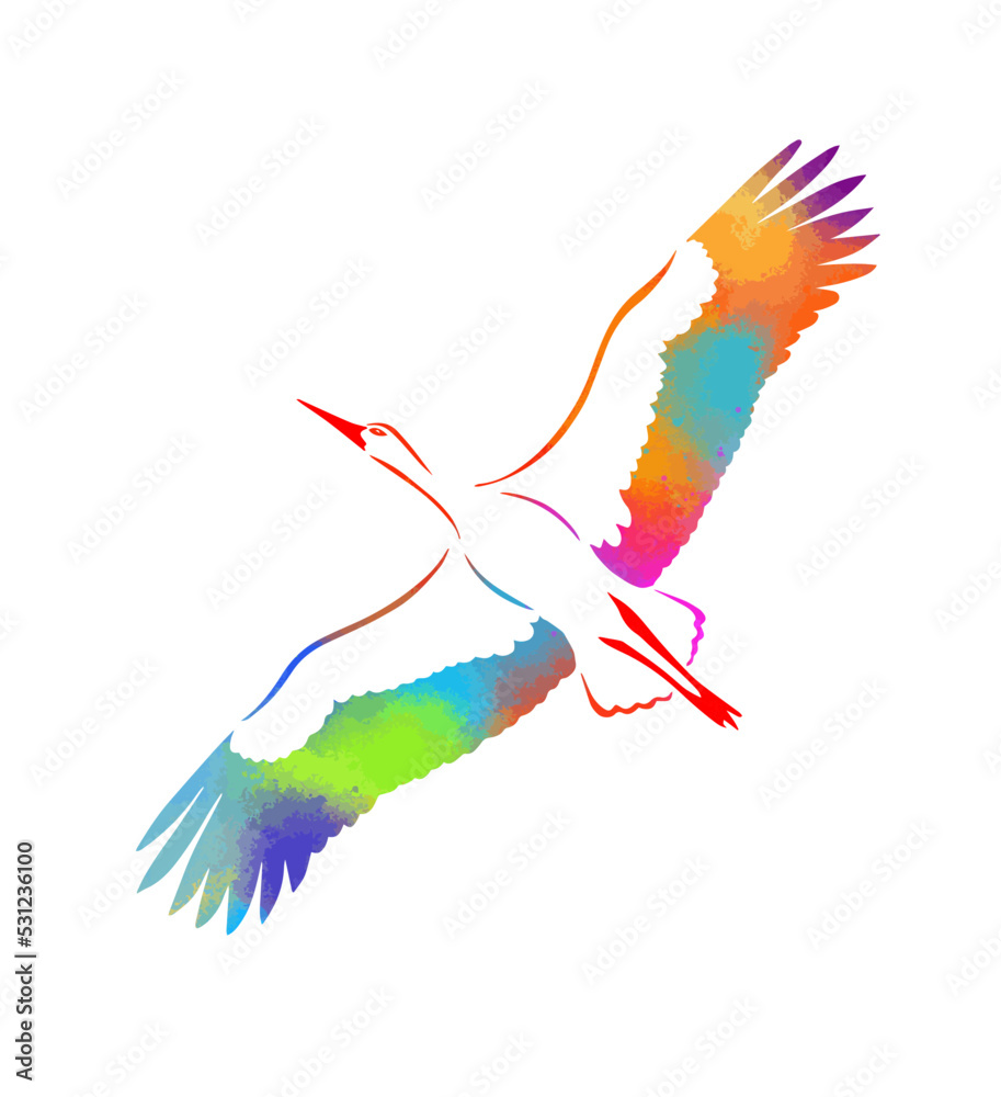 Fototapeta premium Flying stork, illustration, vector on white background.