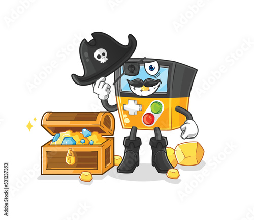 gameboy pirate with treasure mascot. cartoon vector