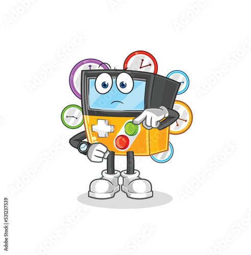 gameboy with wristwatch cartoon. cartoon mascot vector