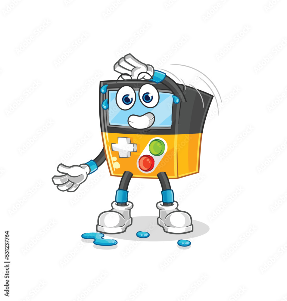 gameboy stretching character. cartoon mascot vector