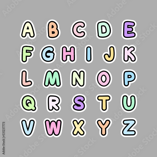 English alphabet. Capital letters. Multicolored pastel letters of the English alphabet. Cards for learning. Vector illustration isolated on gray background