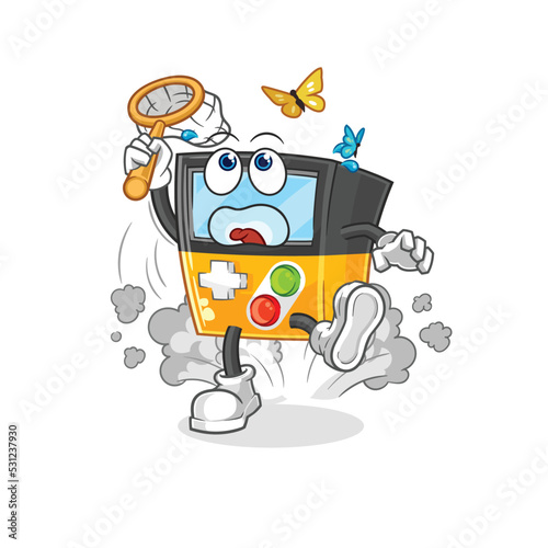 gameboy catch butterfly illustration. character vector