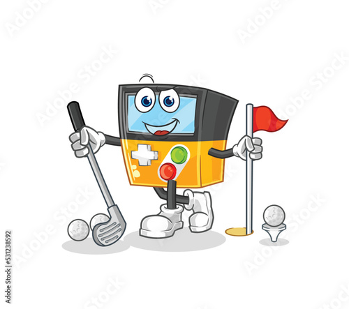 gameboy playing golf vector. cartoon character