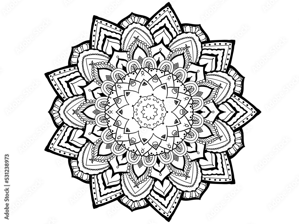 Design of black and white flower mandala isolates