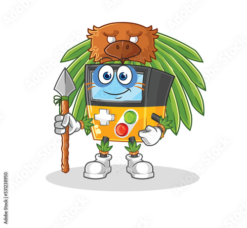 gameboy tribal man mascot. cartoon vector
